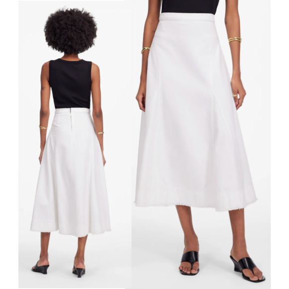 Madewell | NWT Fluted Midi Skirt in Tile White | Sz 23 - Picture 1 of 9